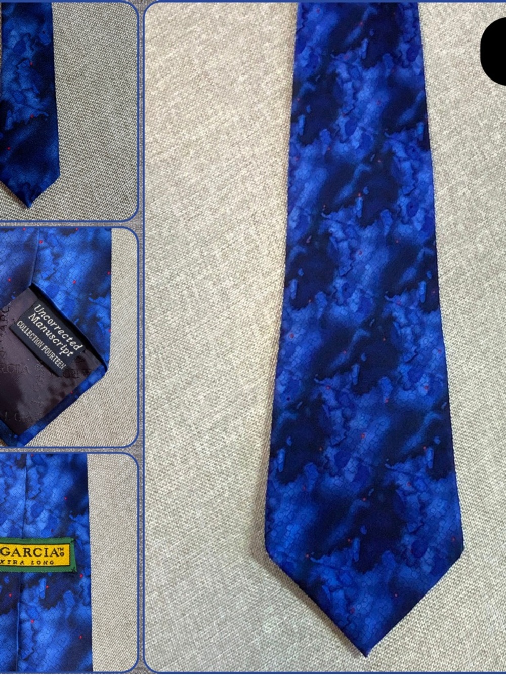 J. Garcia Extra Long Blue Abstract Silk Tie
